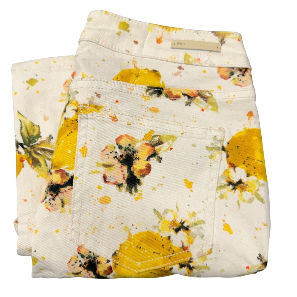 Pilcro Pants Womens 28 (30x27) High Rise Bootcut White Yellow Lemon Print Floral